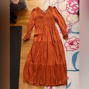 Christy Dawn Aimee smocked Terracotta Long Sleeve Dress